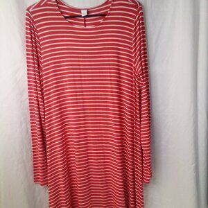 Old navy Dress Women L Tall Long Sleeve Soft Stretch Stripe Red White